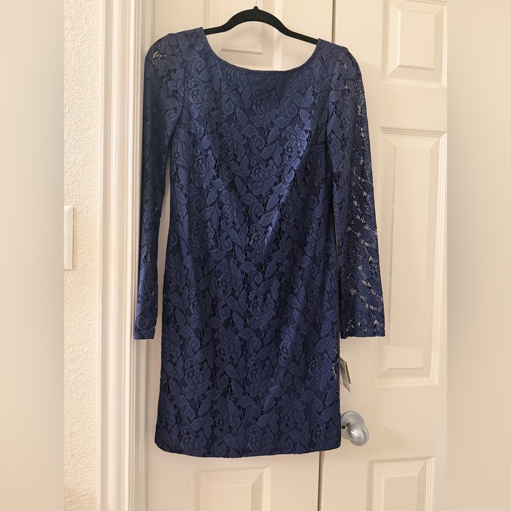 NWT Aidan Mattox Blue Lace Long Sleeve Cocktail Dress